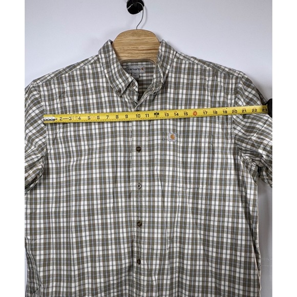 Carhartt Men's Tan‎ & Blue Plaid Short Sleeve Relaxed Fit Button Down Sz 2XL - Picture 9 of 9